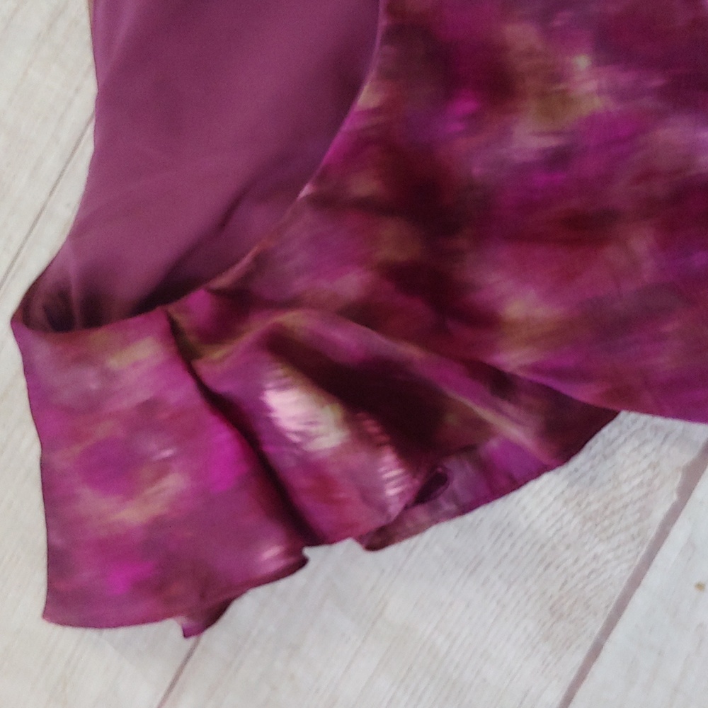 LOFT Pink and Purple Ruffled Dress with Puff Cap Sleeves - Picture 3 of 10